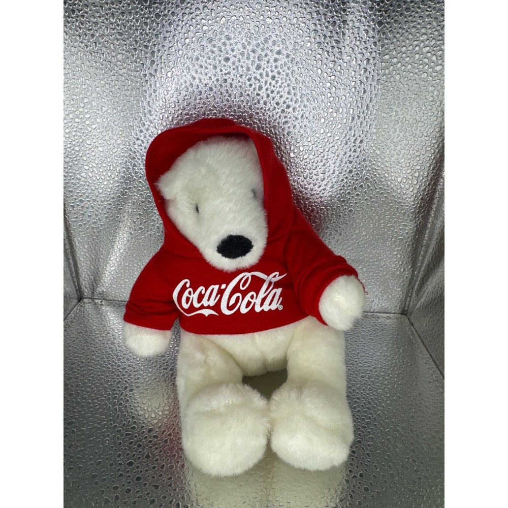 Coca-Cola Polar Bear Plush Stuffed Animal Red Hoodie Logo White Collectible Toy